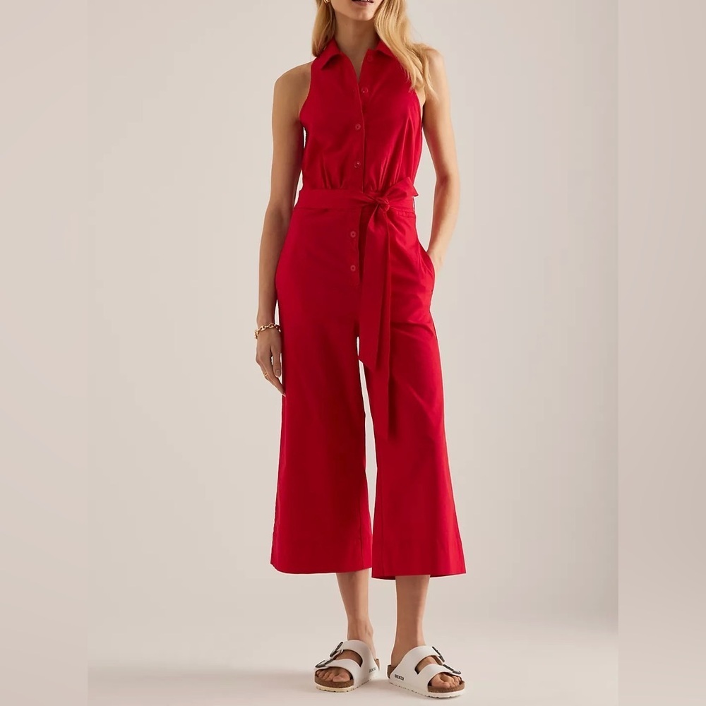 NWT Size 16 - Anthropologie Maeve Belted Cropped Jumpsuit in Red